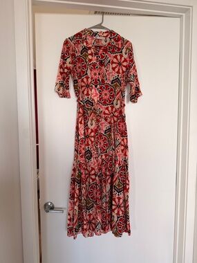 Zara Red & Pink Floral Wrap Maxi Dress